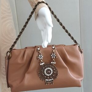 Antiqued Oxidized Gold Tone Metal Rhinestone Handbag Charm